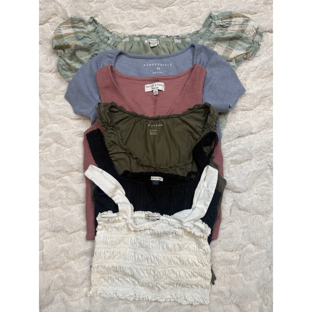 Boho Crop Top Lot 6 PC Cottagecore Prairie Preppy Earthy Tank AE Aeropostale XS